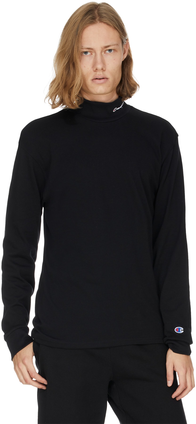 Champion: Black Long Sleeve Heavyweight Mock Neck T-Shirt - 3