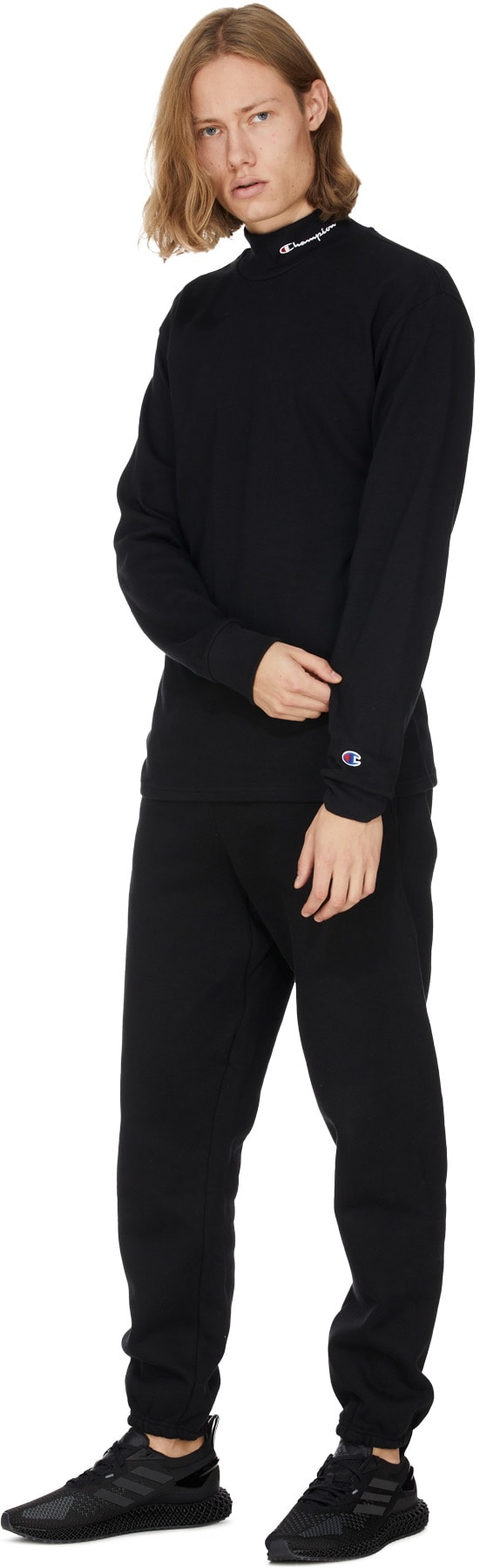 Champion: Black Long Sleeve Heavyweight Mock Neck T-Shirt - 4