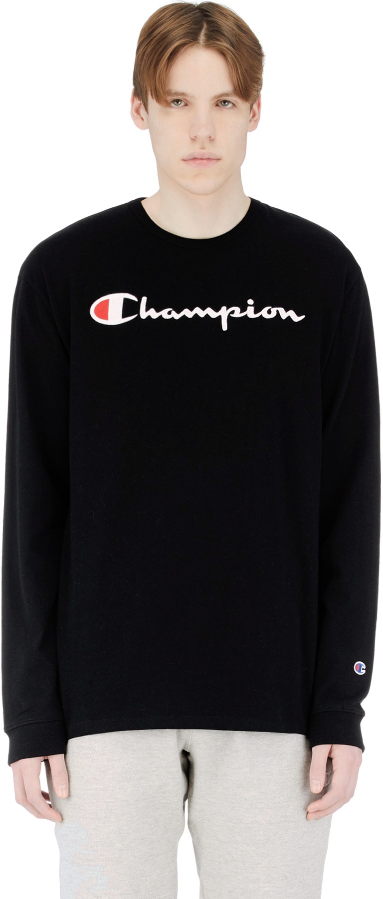 Champion: Black Long Sleeve Script Knit T-Shirt - 1