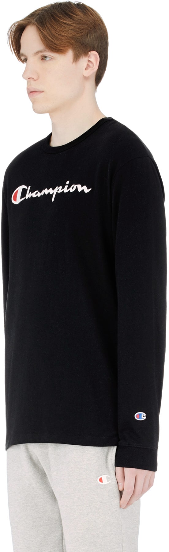 Champion: Black Long Sleeve Script Knit T-Shirt - 2