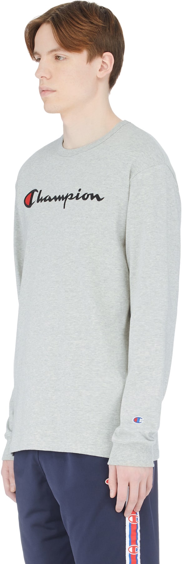 Champion: Grey Long Sleeve Script Knit T-Shirt - 2