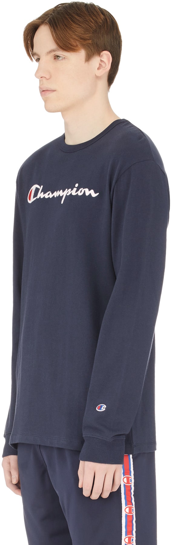 Champion: Bleu T-Shirt à Manches Longues Logo Script Bleu - 2