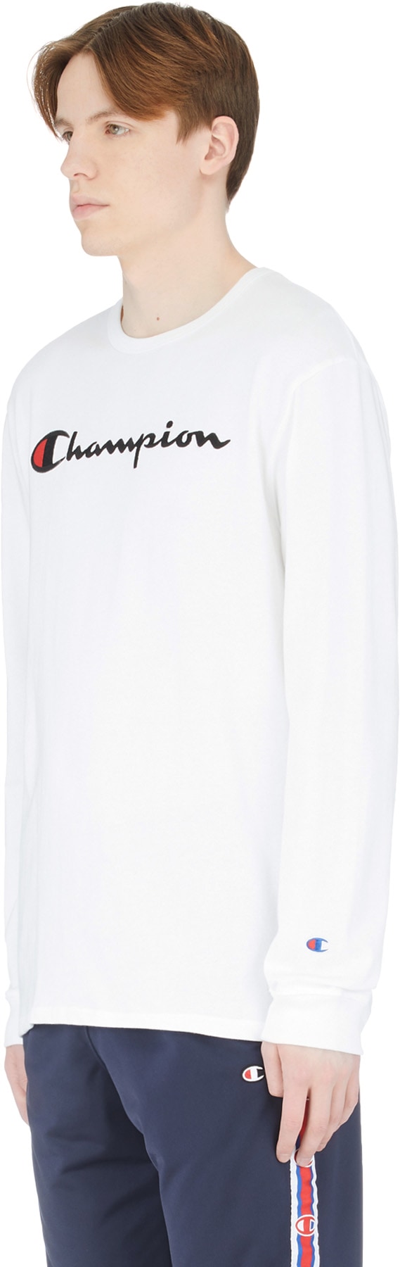 Champion: White Long Sleeve Script Knit T-Shirt - 2