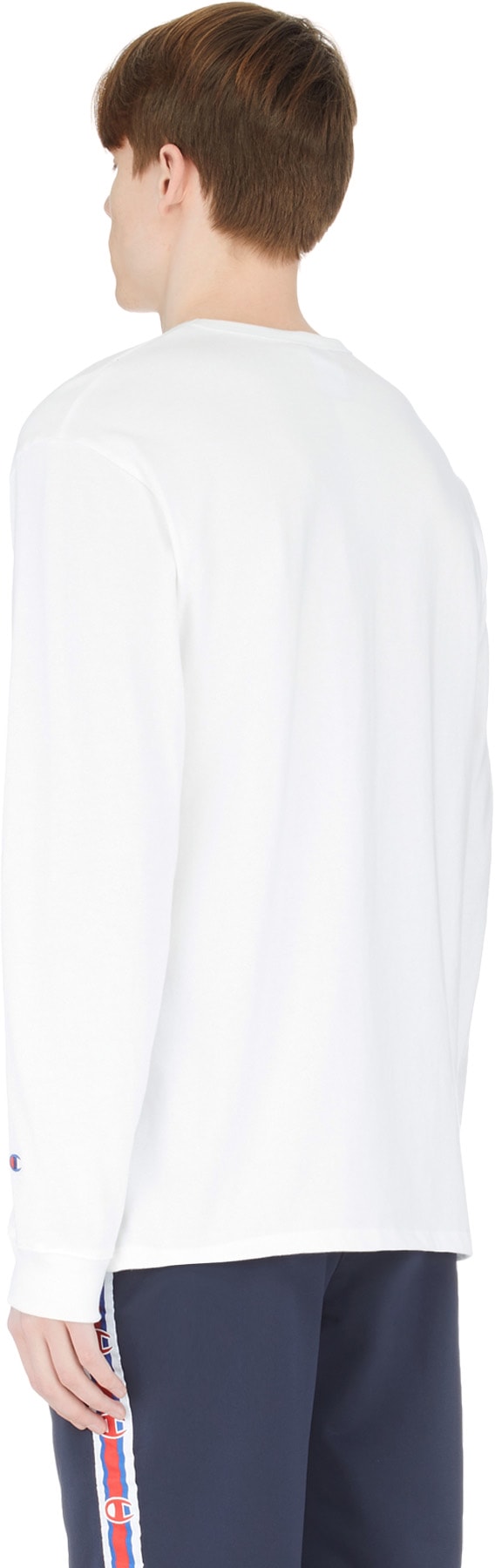 Champion: White Long Sleeve Script Knit T-Shirt - 3