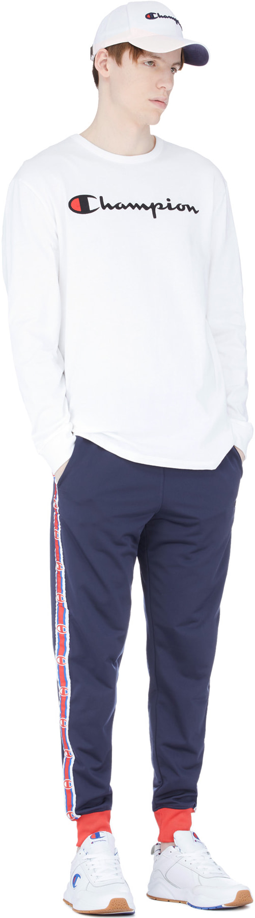 Champion: White Long Sleeve Script Knit T-Shirt - 4