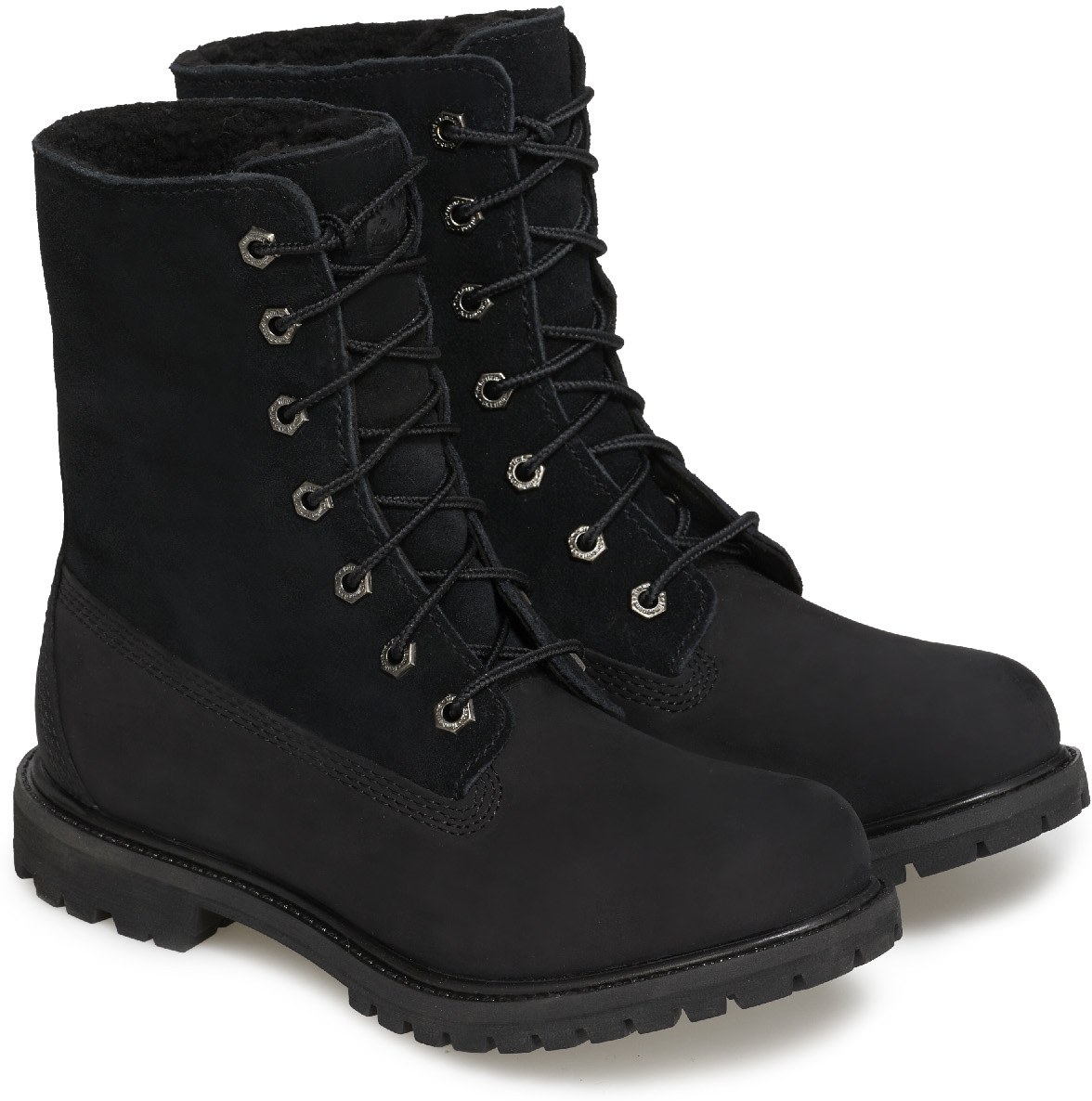 Timberland: Black Authentic Teddy Fleece Waterproof Fold Down Boots - 4