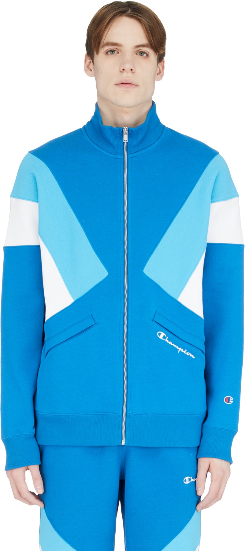 Champion: Blue Reverse Weave Colorblock Track Jacket - 1