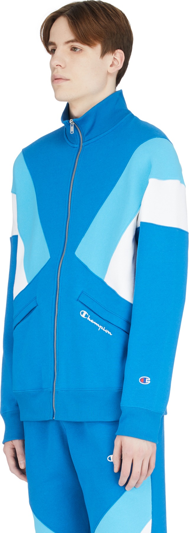 Champion: Blue Reverse Weave Colorblock Track Jacket - 2