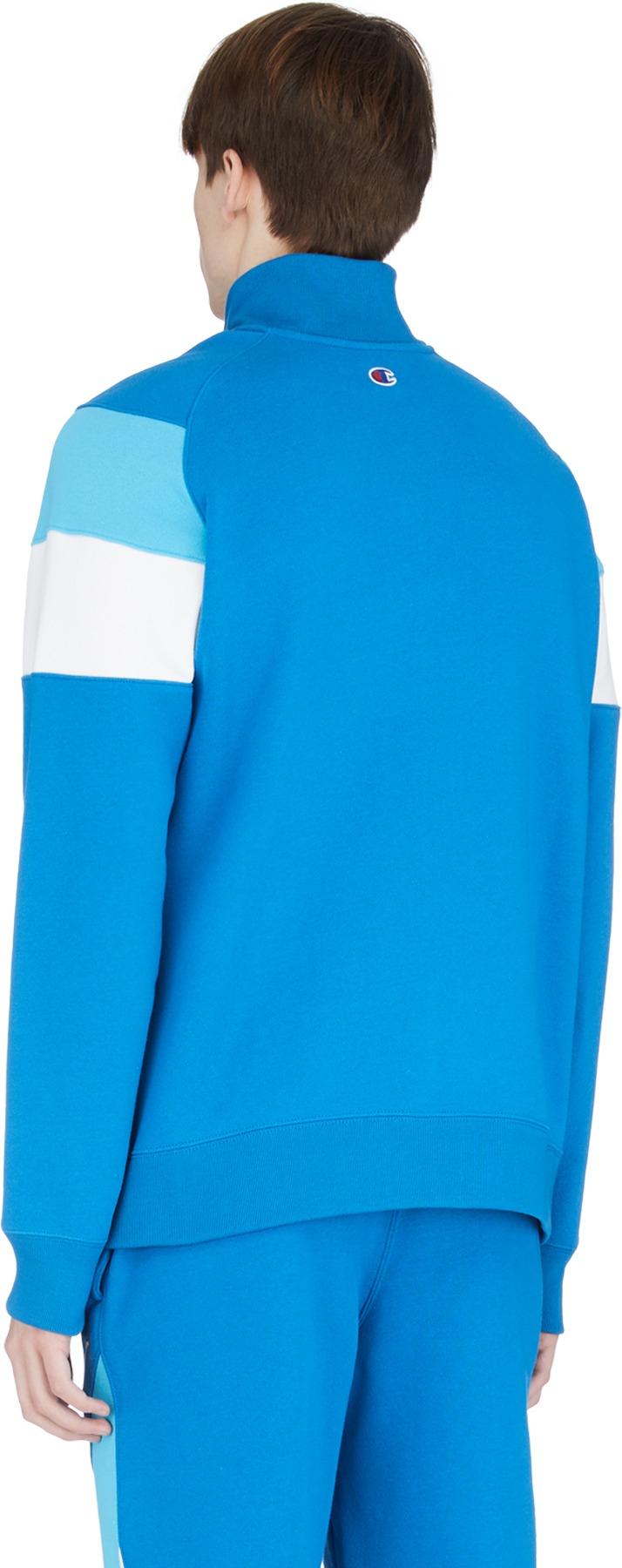 Champion: Blue Reverse Weave Colorblock Track Jacket - 3