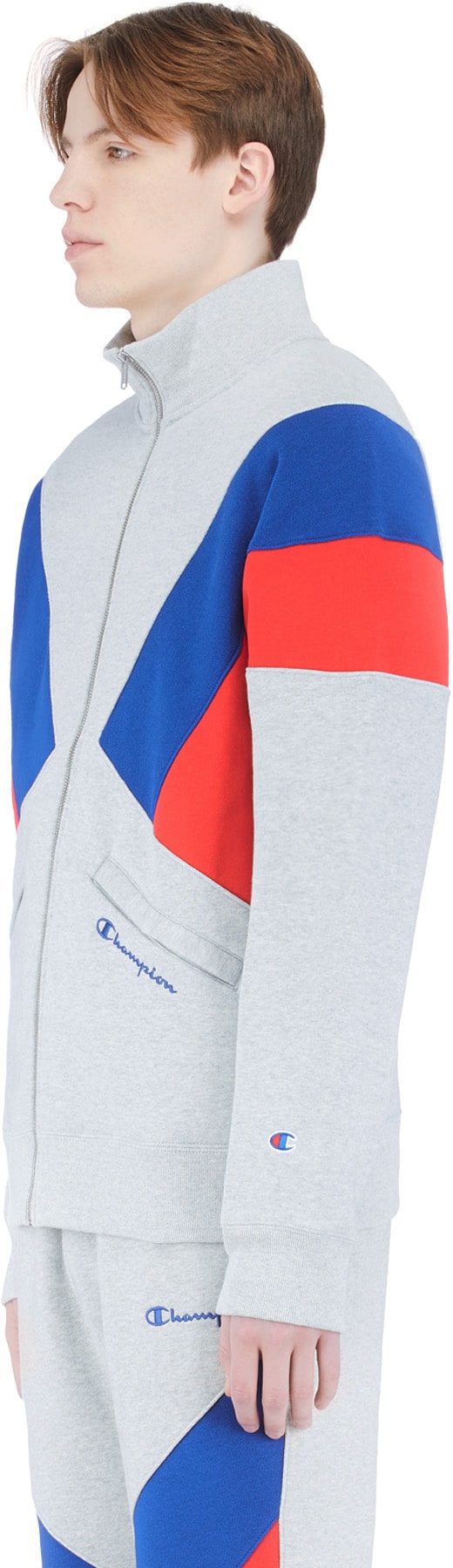 Champion: Grey Reverse Weave Colorblock Track Jacket - 2
