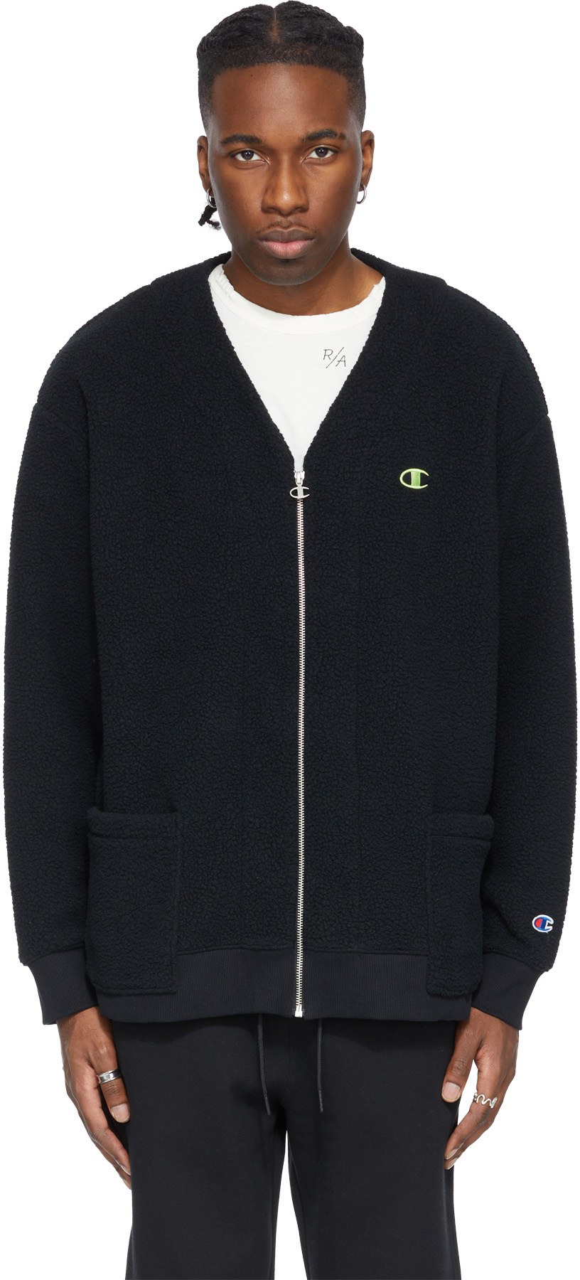 Champion: Black Cozy Fleece Zip Cardigan - 1