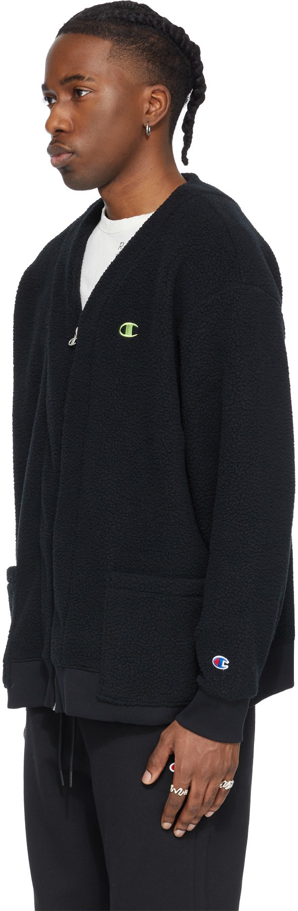 Champion: Black Cozy Fleece Zip Cardigan - 2