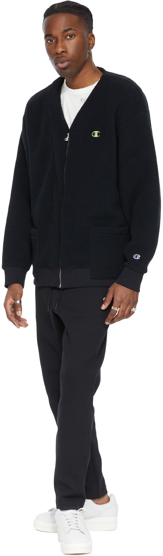 Champion: Black Cozy Fleece Zip Cardigan - 4