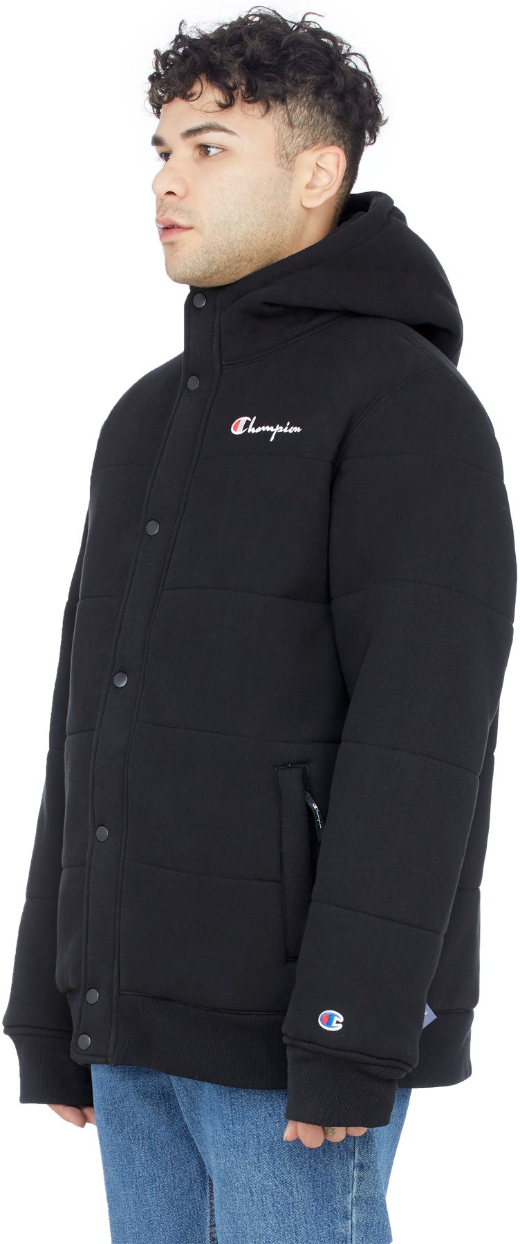 Champion: Black Reverse Weave Puffer Jacket - 2