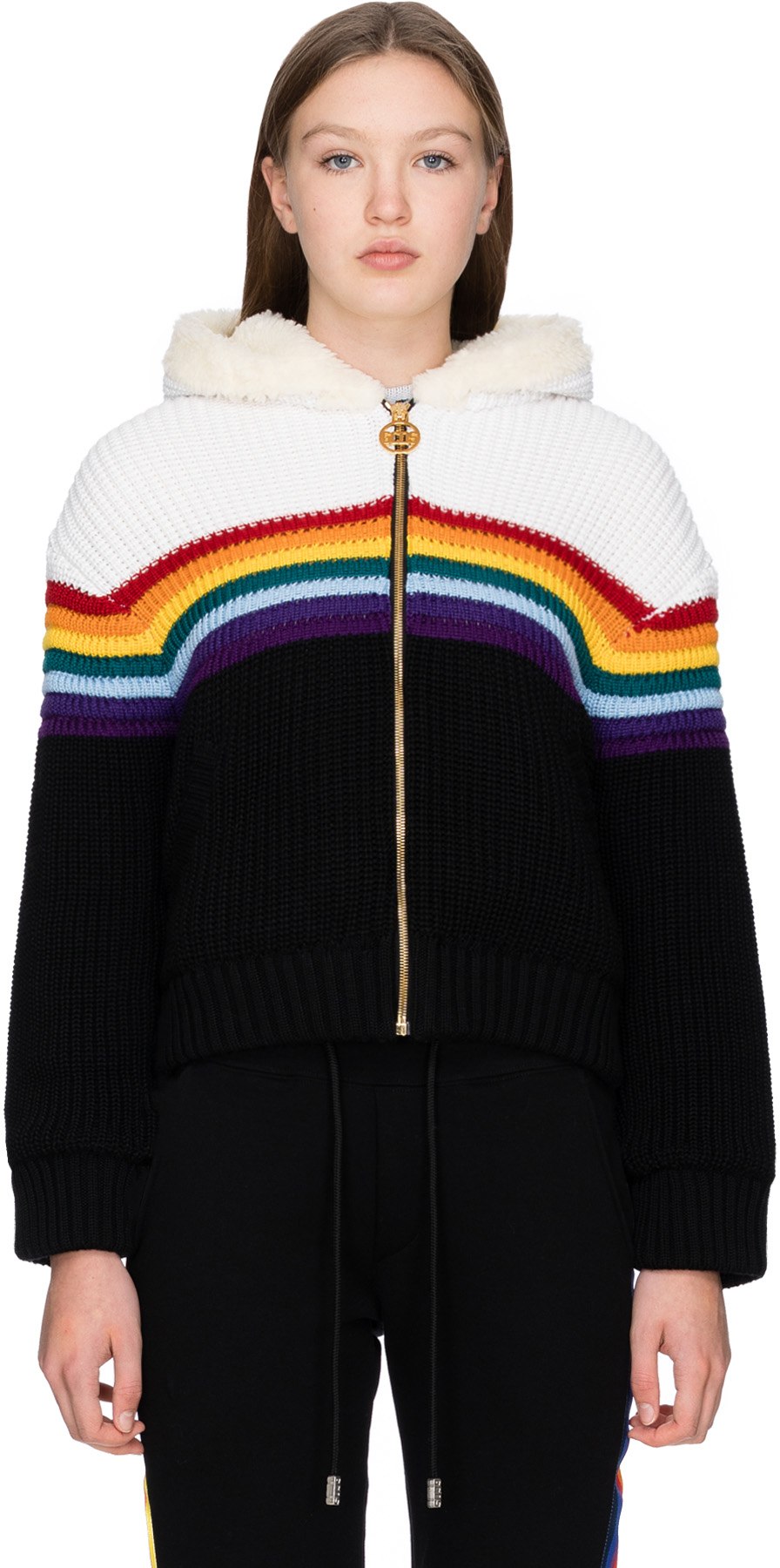GCDS: Black Crop Rainbow Zip Hoodie - 1