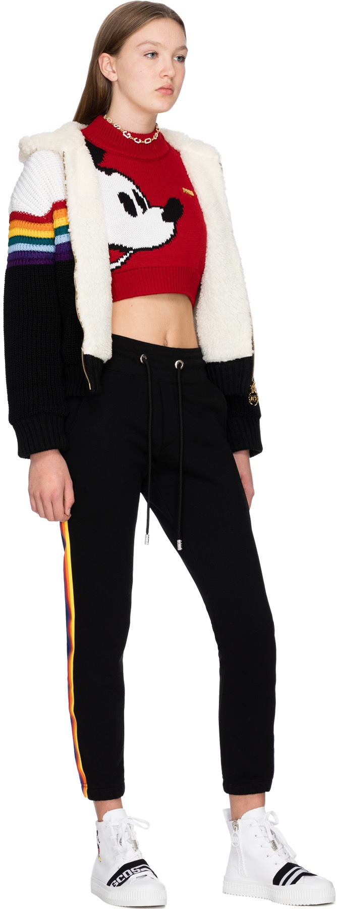 GCDS: Black Crop Rainbow Zip Hoodie - 4