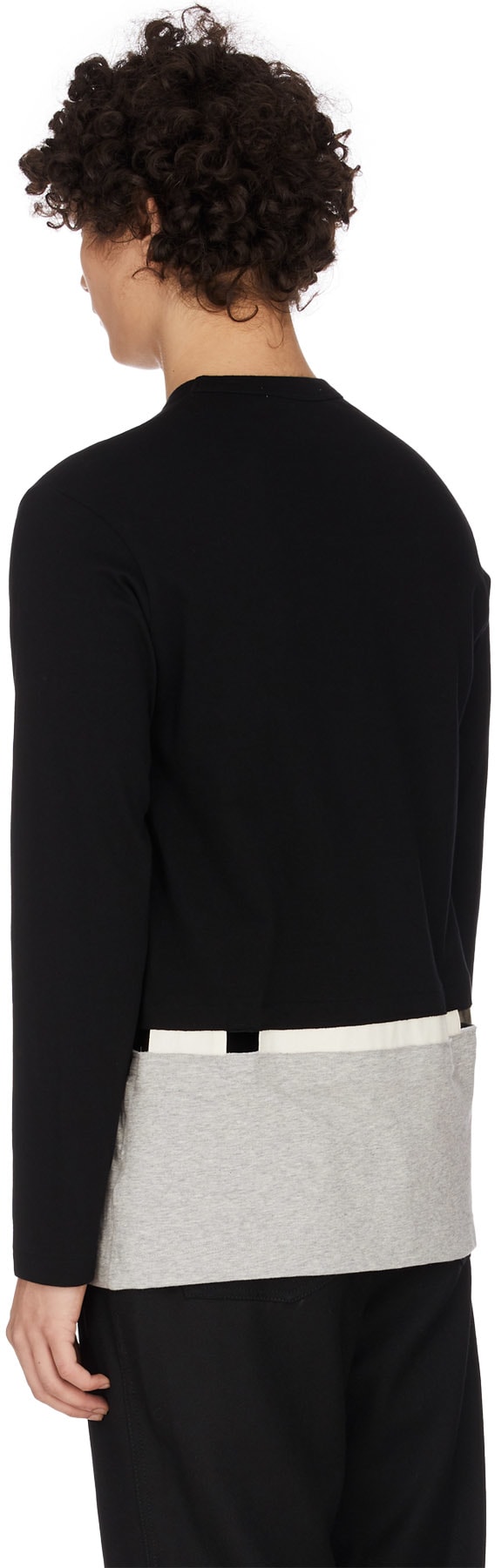 Comme des Garçons Shirt: Black Layered Cut-Out Crew Sweater - 2