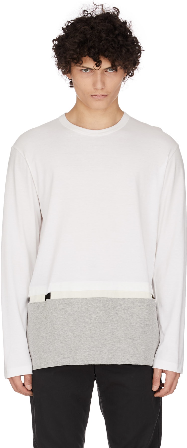 Comme des Garçons Shirt: White Layered Cut-Out Crew Sweater - 1