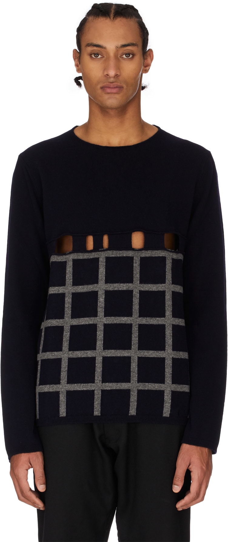 Comme des Garçons Shirt: Blue Cutout Wool Sweater - 1