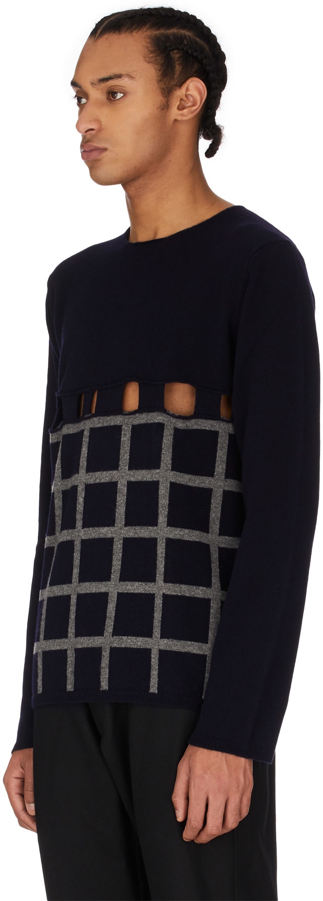 Comme des Garçons Shirt: Blue Cutout Wool Sweater - 2