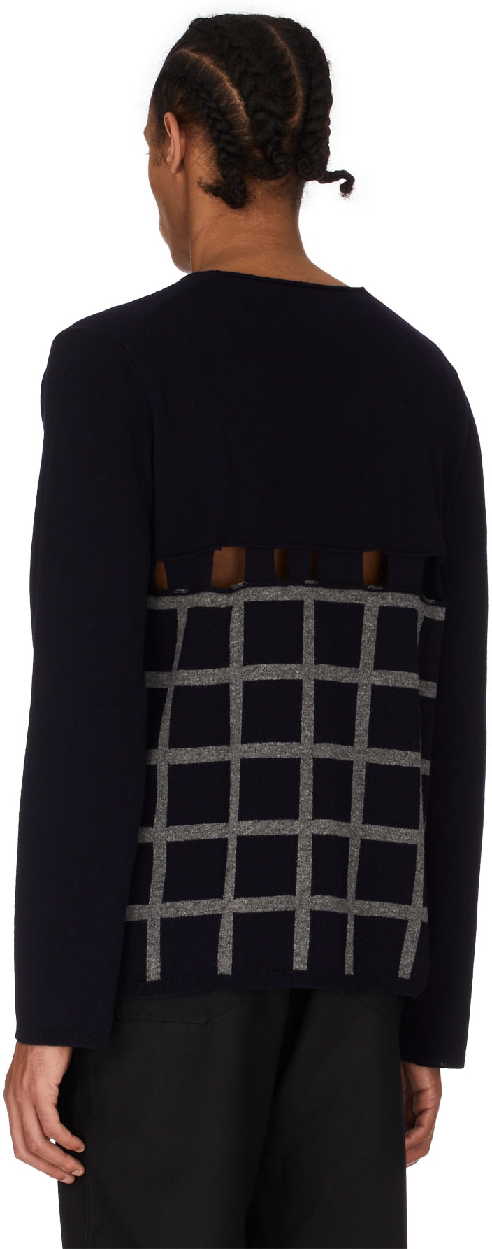 Comme des Garçons Shirt: Blue Cutout Wool Sweater - 3