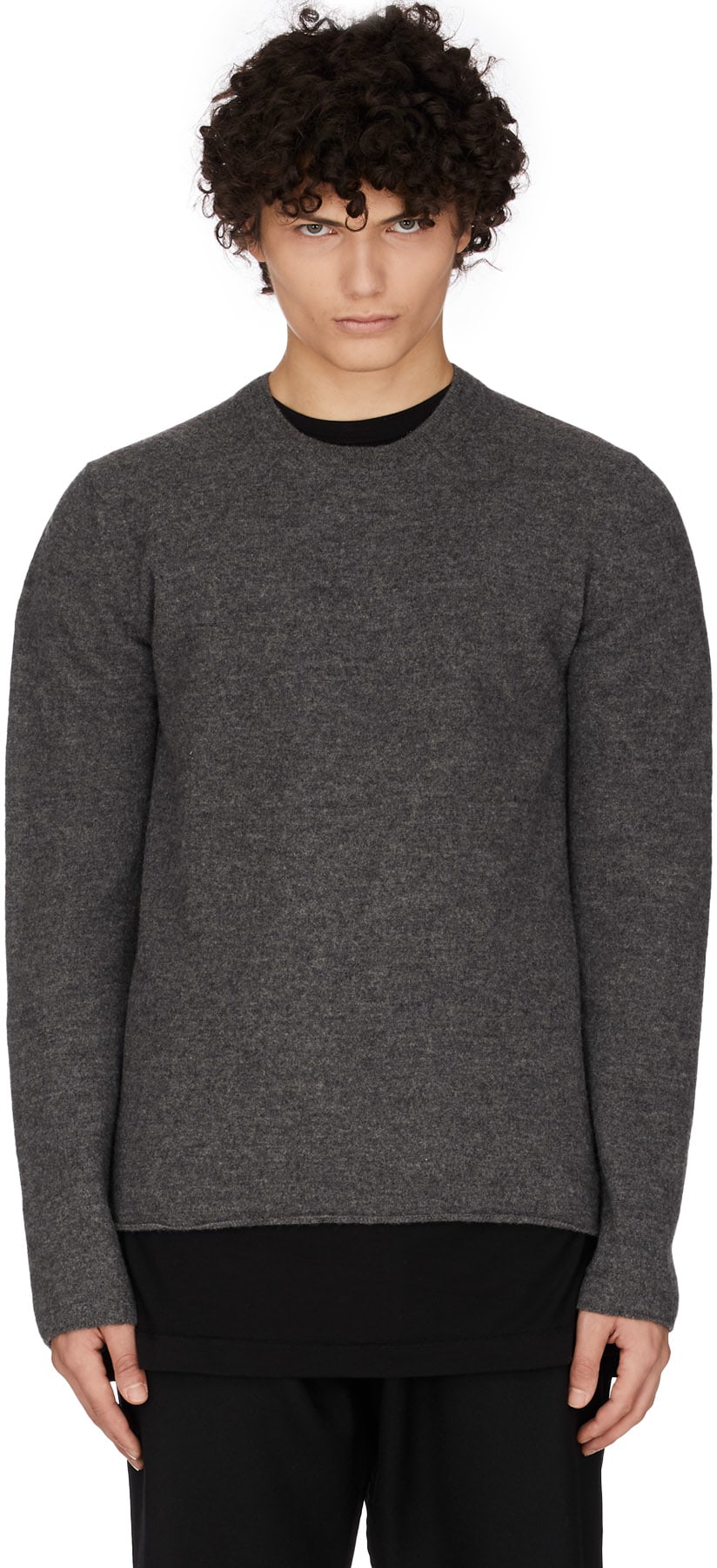 Comme des Garçons Shirt: Grey Shrunken Wool Knit Pullover - 1