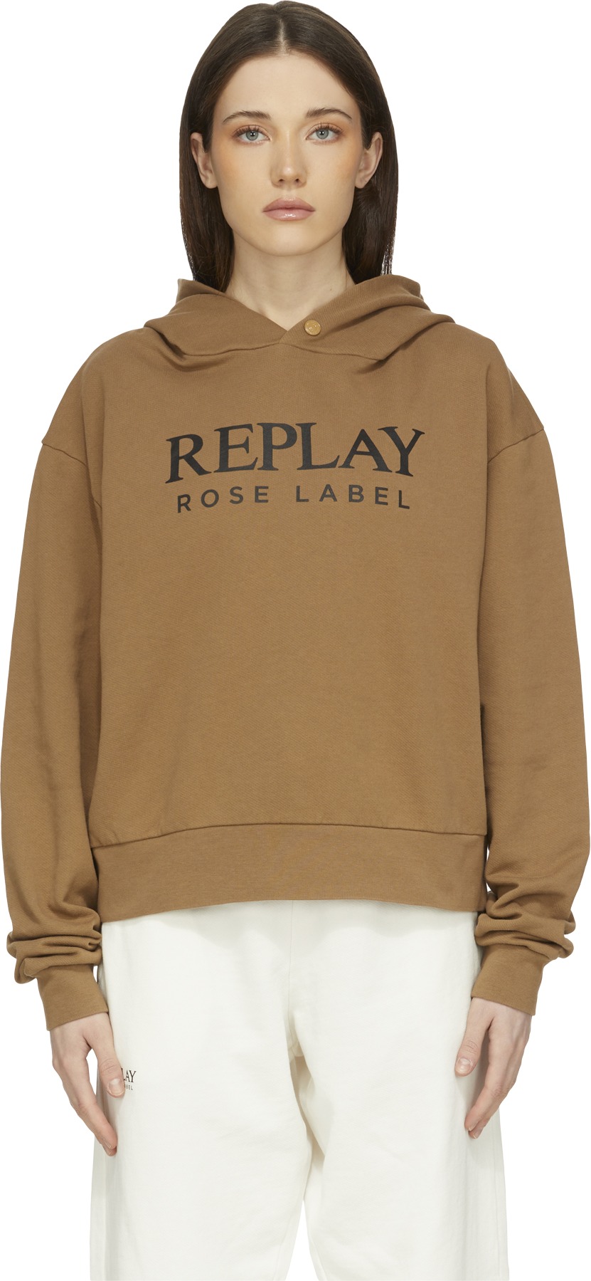 REPLAY: Brown Rose Label Oversized Hoodie - 1