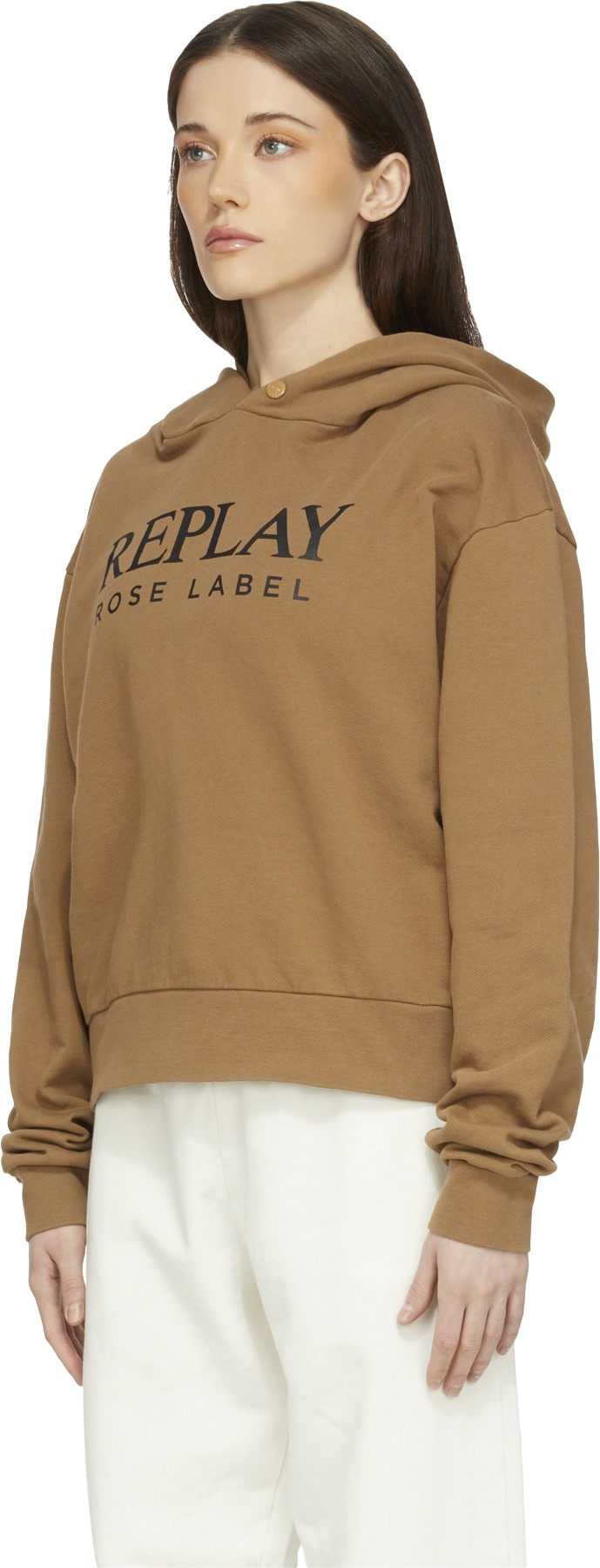 REPLAY: Brown Rose Label Oversized Hoodie - 2