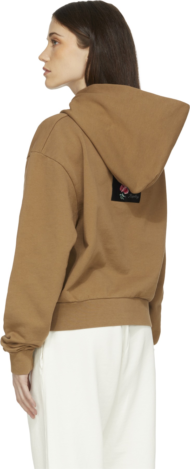 REPLAY: Brown Rose Label Oversized Hoodie - 3