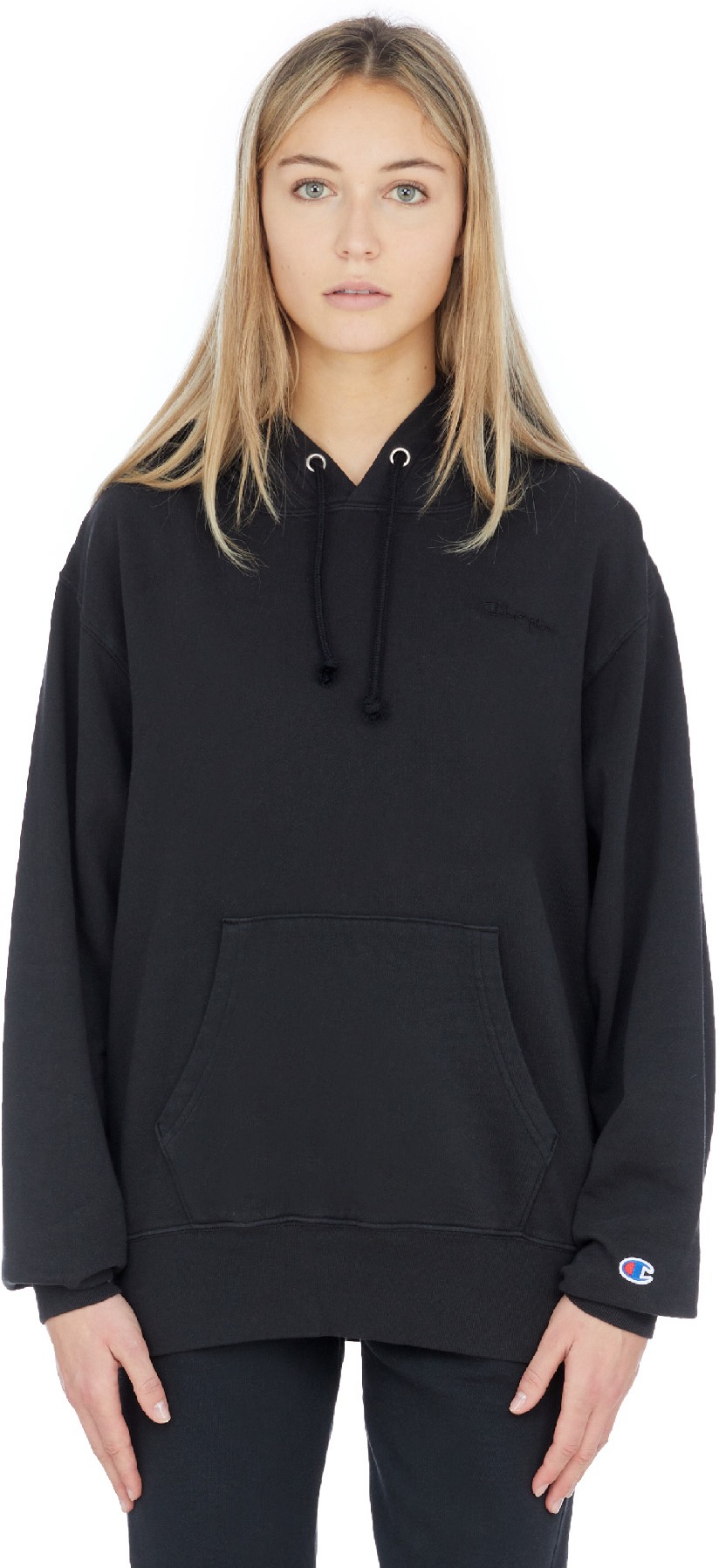 Champion: Black Vintage Dye Boyfriend Hoodie - 1