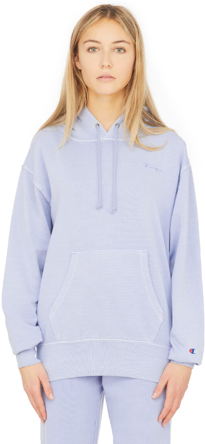 Champion: Blue Vintage Dye Boyfriend Hoodie - 1