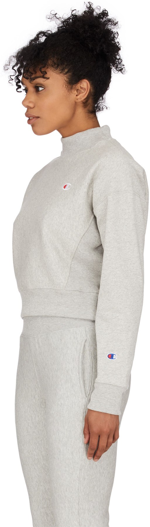 Champion: Grey Reverse Weave Mock Neck Crop Pullover - 2