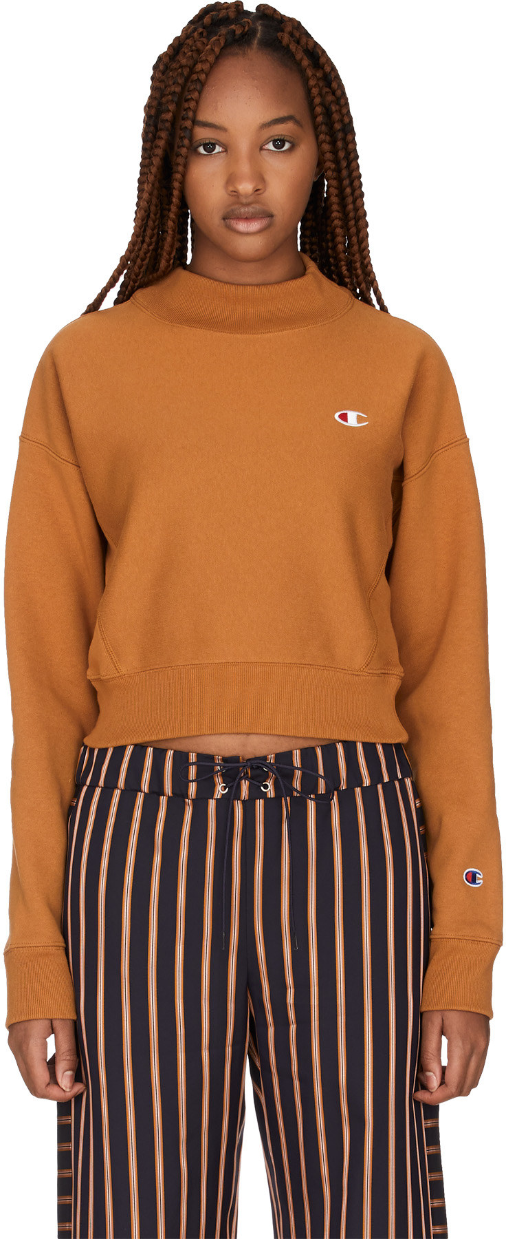 Champion: Brown Reverse Weave Crop Mock Neck Sweater - 1