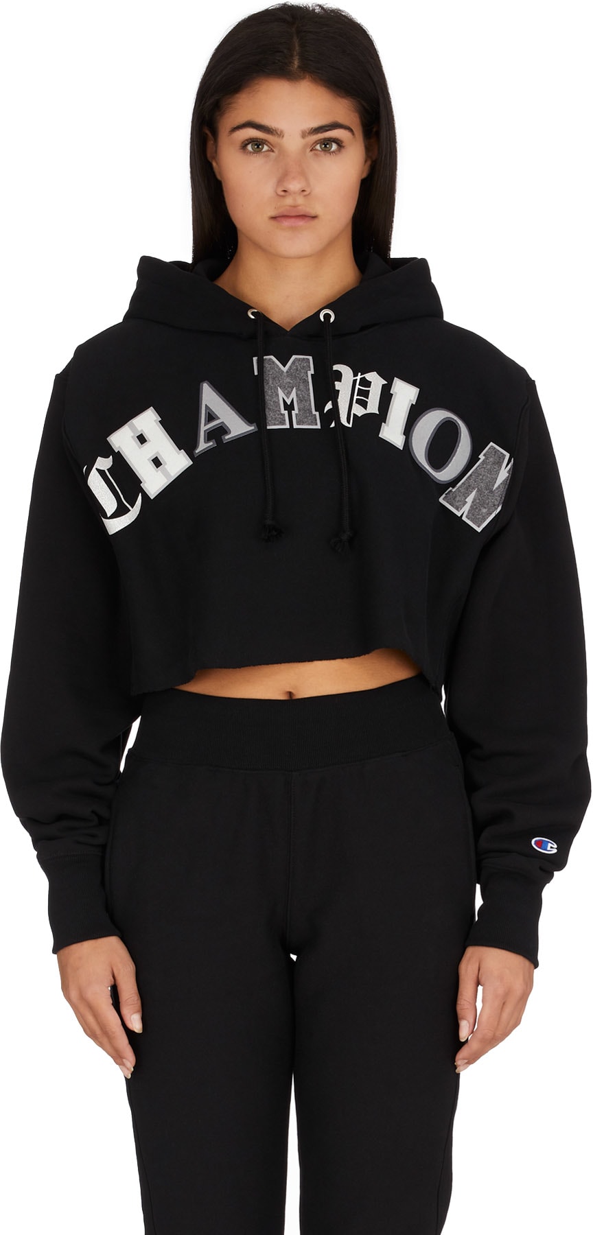 Champion: Noir Pull Tissage Inversé Coupé Calligraphie Noir - 1