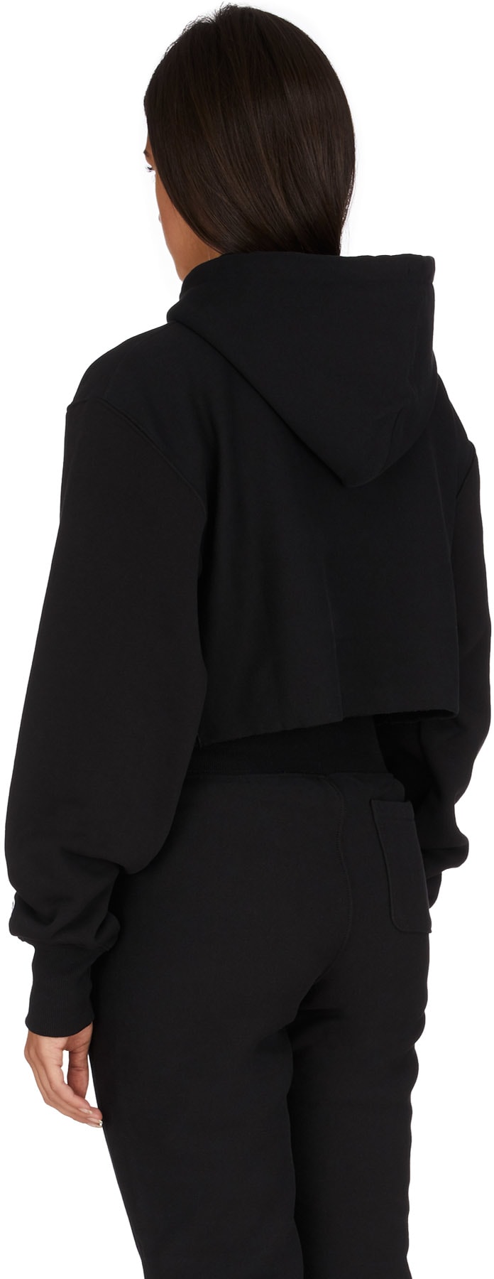 Champion: Black Reverse Weave Old English Crop Cut Off Hoodie - 3