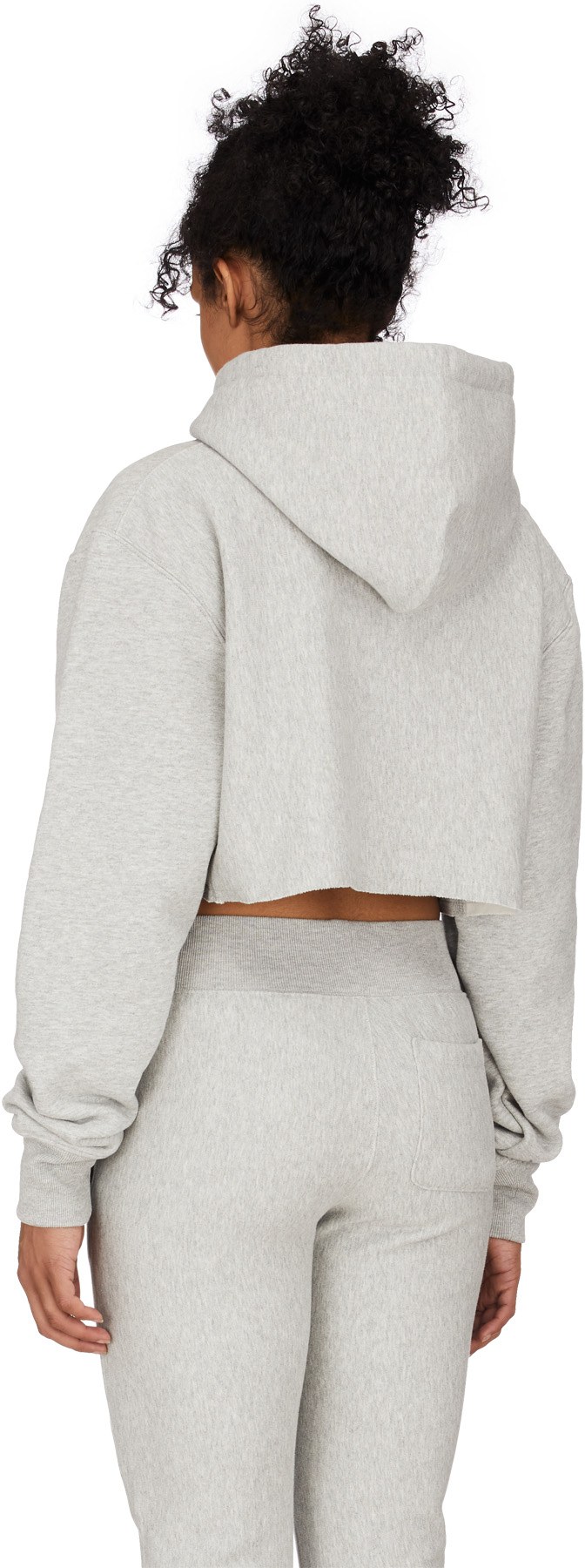 Champion: Grey Reverse Weave Old Enlgish Crop Cut Off Hoodie - 3
