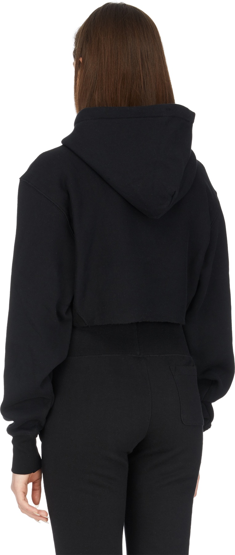 Champion: Black Reverse Weave Crop Cut Off Hoodie - 3