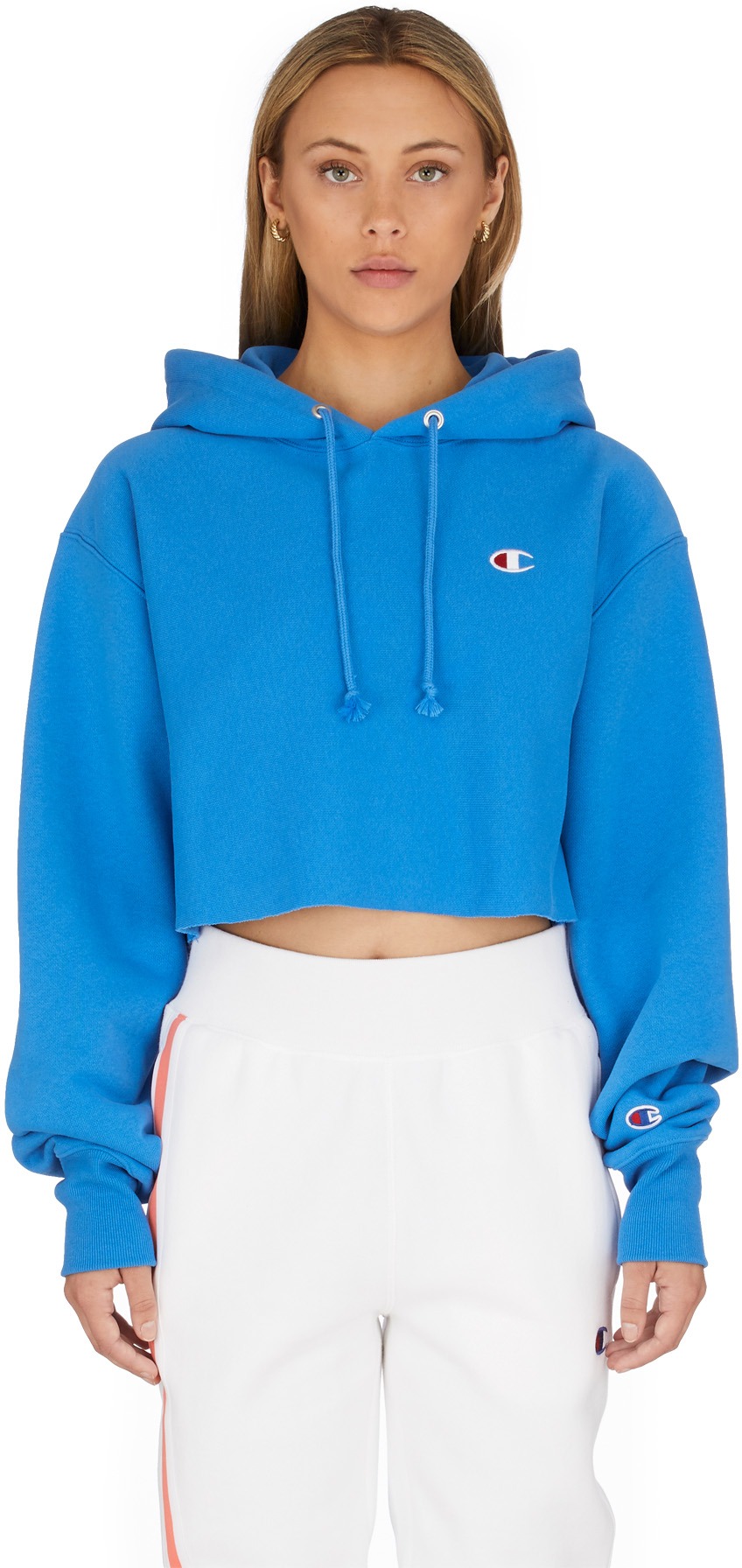 Champion: Blue Reverse Weave Crop Cut Off Hoodie - 1