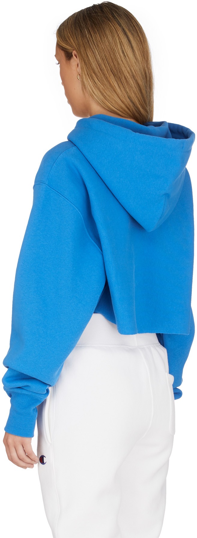 Champion: Blue Reverse Weave Crop Cut Off Hoodie - 3