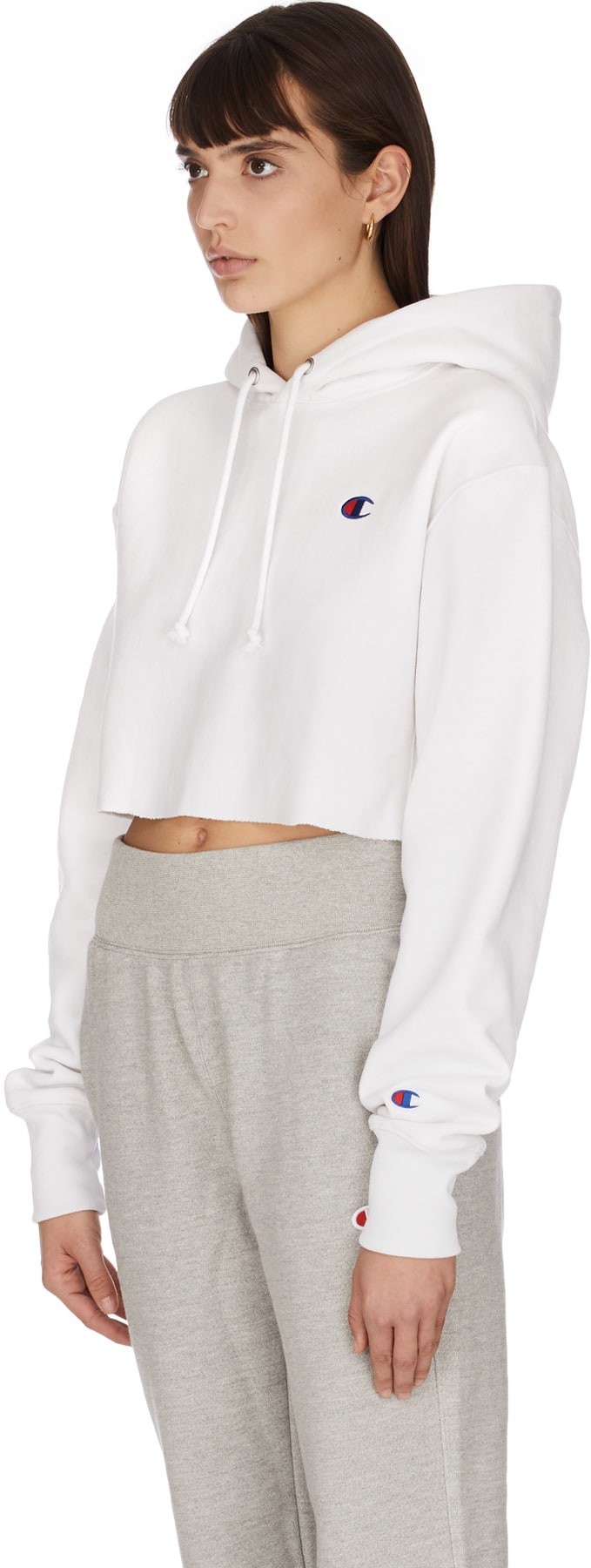 Champion: White Reverse Weave Cropped Cut Off Hoodie - 2