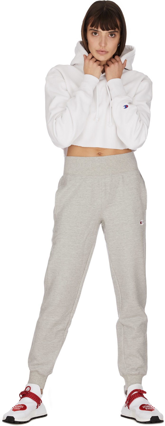 Champion: White Reverse Weave Cropped Cut Off Hoodie - 4