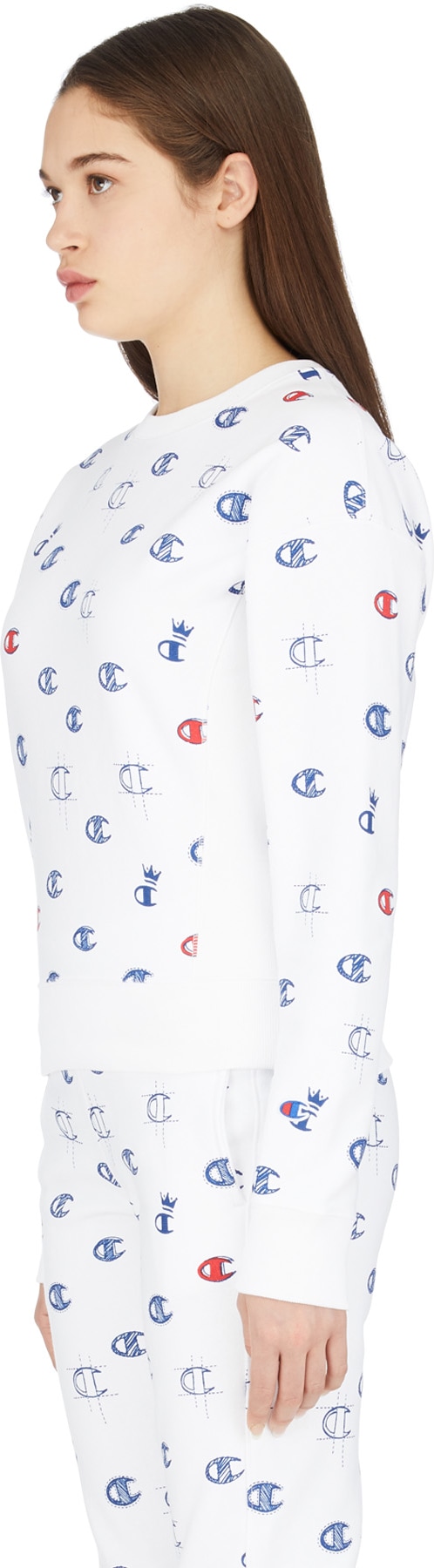 Champion: White Reverse Weave Allover C Print Crew Sweater - 2