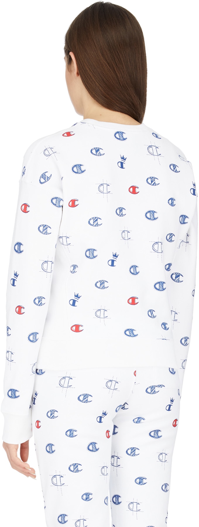 Champion: White Reverse Weave Allover C Print Crew Sweater - 3