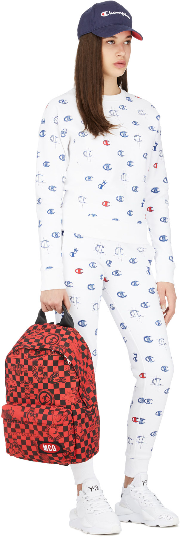 Champion: White Reverse Weave Allover C Print Crew Sweater - 4