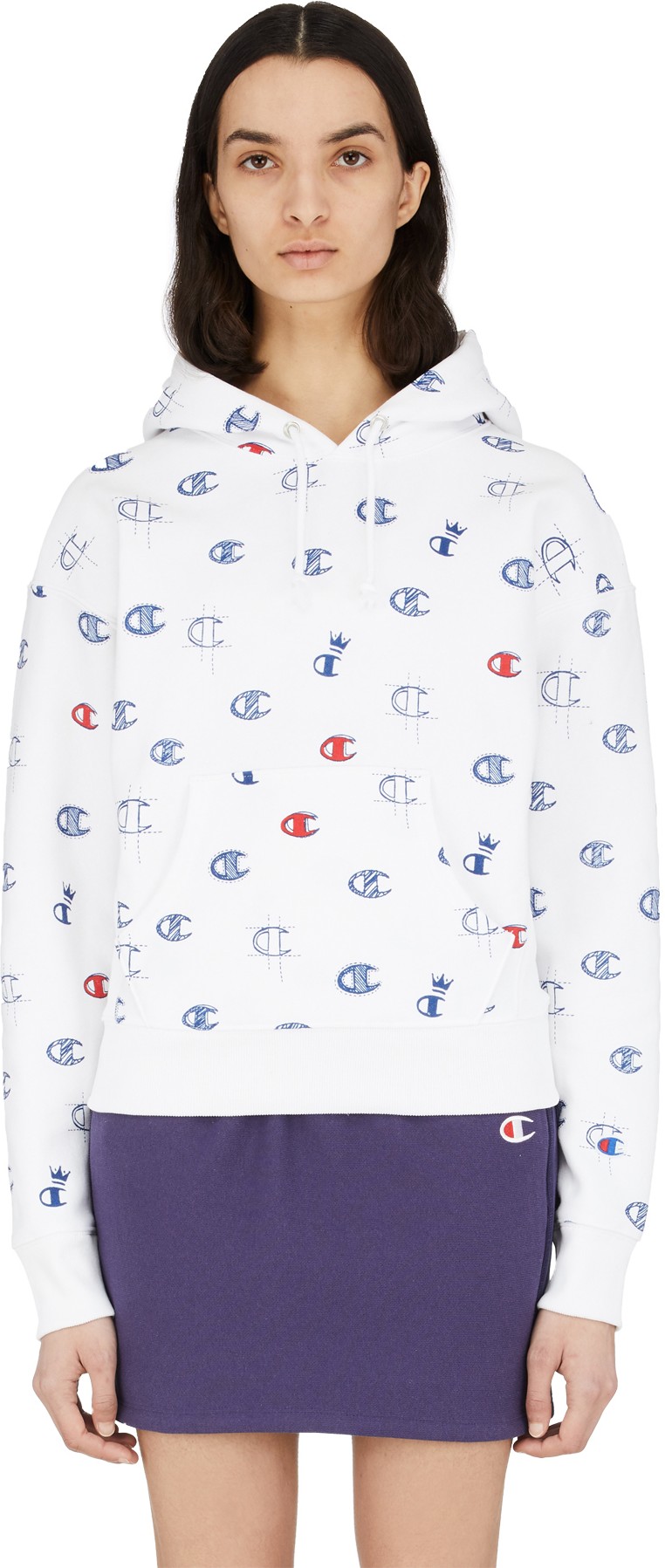 Champion: White Reverse Weave Allover C Print Hoodie - 1