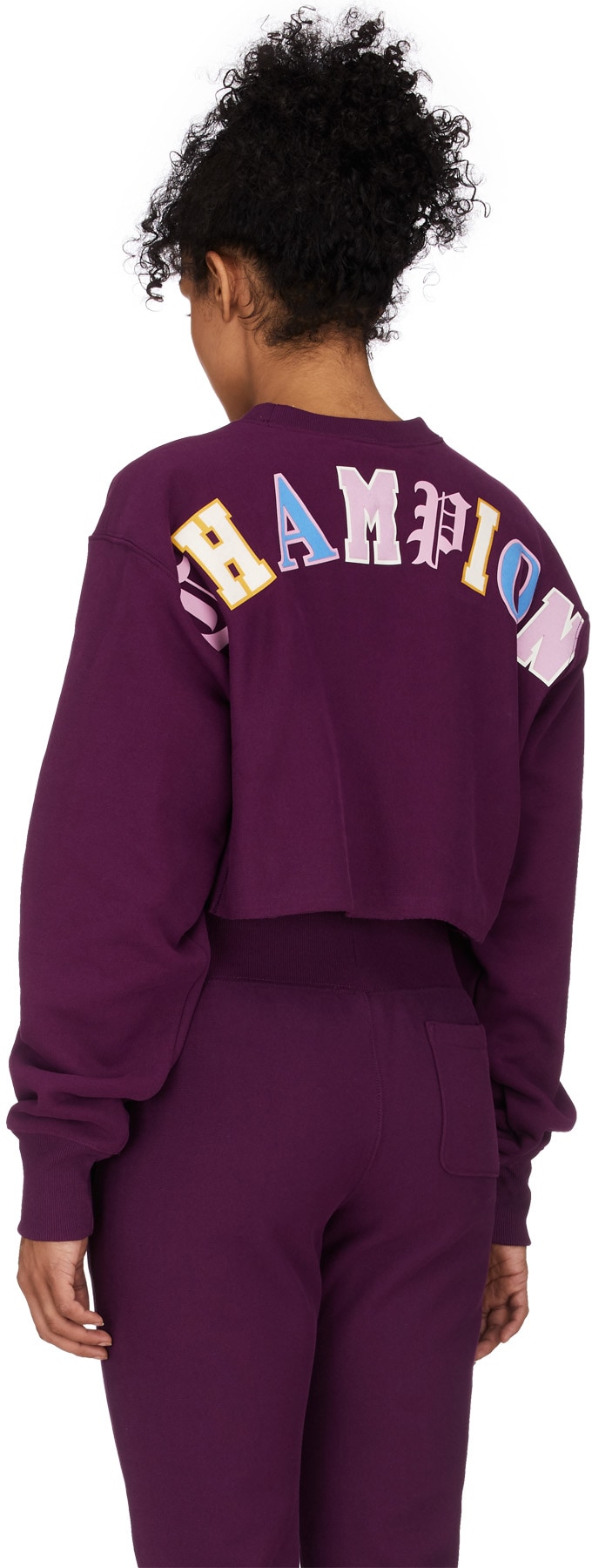 Champion: Purple Reverse Weave Old English Crop Cut Off Crew Sweater - 3