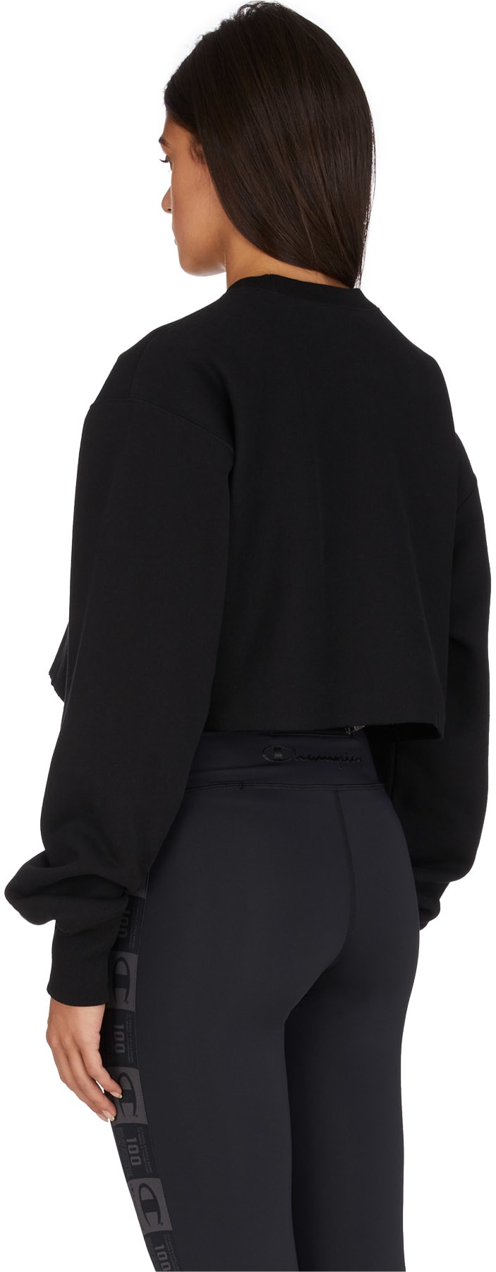 Champion: Black Reverse Weave Crop Cut Off Crew Sweater - 3