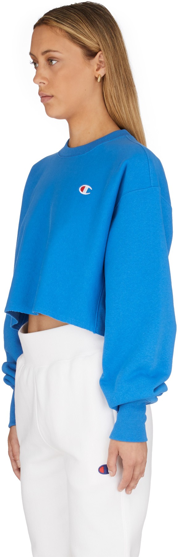 Champion: Blue Reverse Weave Crop Cut Off Crew Sweater - 2