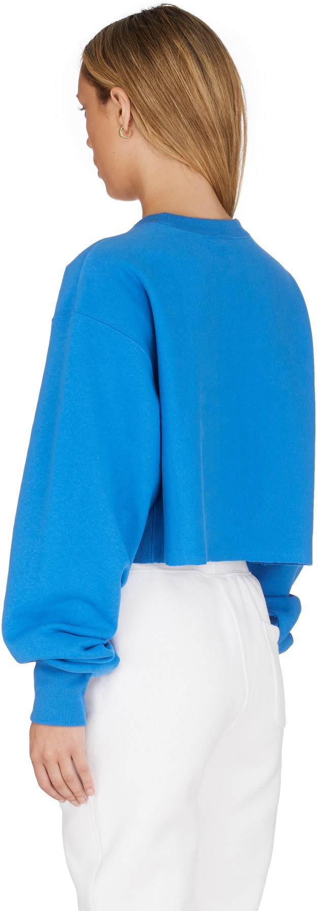Champion: Blue Reverse Weave Crop Cut Off Crew Sweater - 3