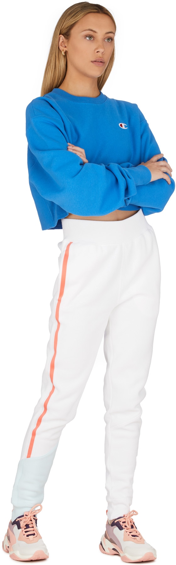 Champion: Blue Reverse Weave Crop Cut Off Crew Sweater - 4